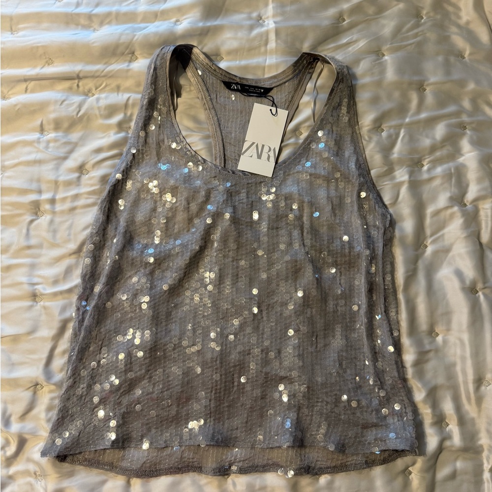 Zara Silver Sequin Tank